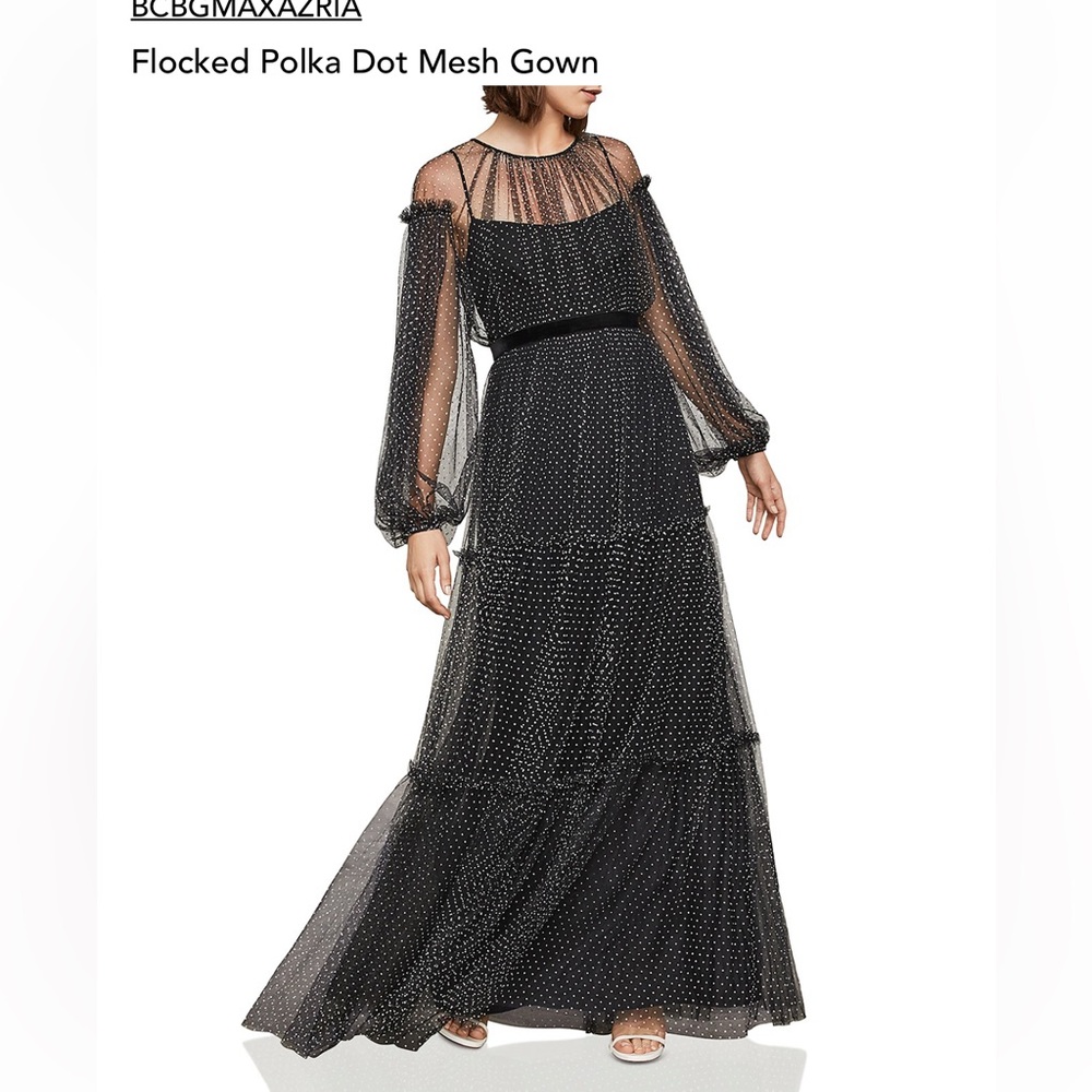 BCBGMAXAZRIA Flocked Polka Dot Mesh Gown size 2